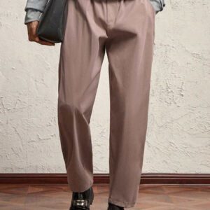 AKNOTIC Business Casual Pantalon casual ample à jambe droite pour hommes avec cordon de serrage à la taille, en tissu rose tressé, convient pour un port quotidien