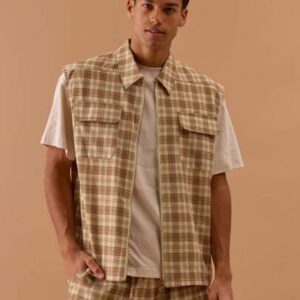 Musero Chemise sans manches à zip avec motif à carreaux, printemps, été, vacances