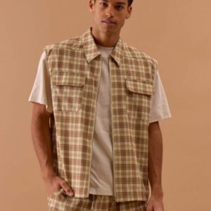 Musero Chemise sans manches à zip avec motif à carreaux, printemps, été, vacances