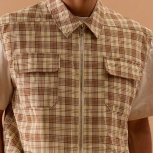 Musero Chemise sans manches à zip avec motif à carreaux, printemps, été, vacances