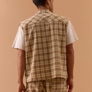 Musero Chemise sans manches à zip avec motif à carreaux, printemps, été, vacances