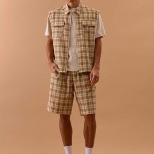 Musero Chemise sans manches à zip avec motif à carreaux, printemps, été, vacances