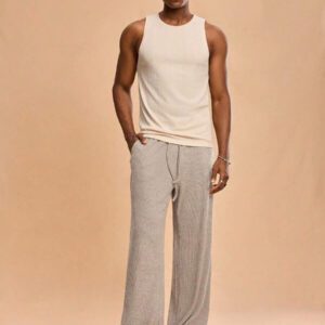 Forever 21 Pantalon ample et polyvalent pour hommes, avec taille nouée, poches et jambes larges, en couleur unie