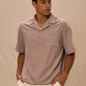 Musero Polo à manches courtes avec col classique, rayures fines, col en V et coupe oversize