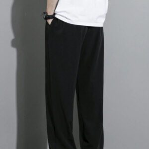 Pantalon pour hommes à taille avec cordon de serrage, poches inclinées, couleur unie, coupe décontractée