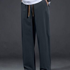 Pantalon pour hommes à taille avec cordon de serrage, poches inclinées, couleur unie, coupe décontractée