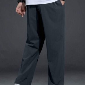 Pantalon pour hommes à taille avec cordon de serrage, poches inclinées, couleur unie, coupe décontractée