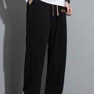 Pantalon pour hommes à taille avec cordon de serrage, poches inclinées, couleur unie, coupe décontractée