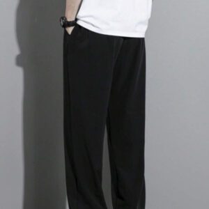 Pantalon pour hommes à taille avec cordon de serrage, poches inclinées, couleur unie, coupe décontractée