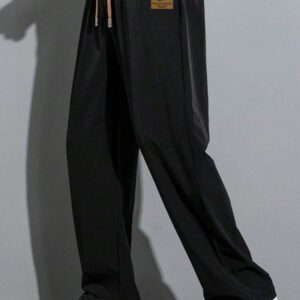 Pantalon pour hommes à taille avec cordon de serrage, poches inclinées, couleur unie, coupe décontractée