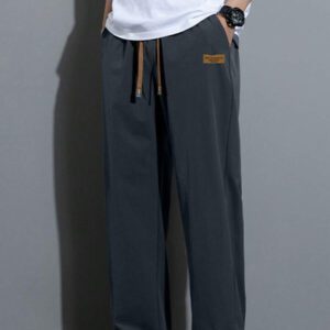 Pantalon pour hommes à taille avec cordon de serrage, poches inclinées, couleur unie, coupe décontractée