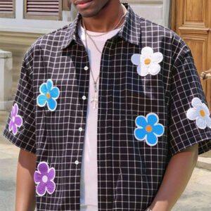 Manfinity EMRG Chemise à manches courtes décontractée à imprimé à carreaux pour homme