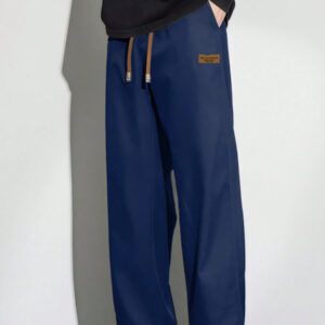 Pantalon pour hommes à taille avec cordon de serrage, poches inclinées, couleur unie, coupe décontractée