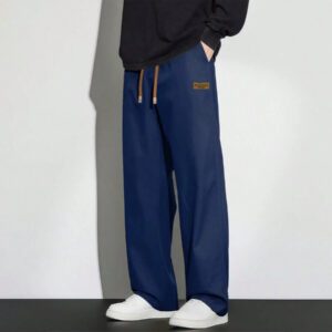 Pantalon pour hommes à taille avec cordon de serrage, poches inclinées, couleur unie, coupe décontractée
