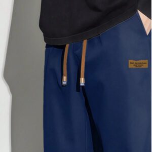 Pantalon pour hommes à taille avec cordon de serrage, poches inclinées, couleur unie, coupe décontractée