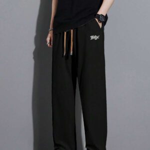 Pantalon pour hommes à taille avec cordon de serrage, poches inclinées, couleur unie, coupe décontractée