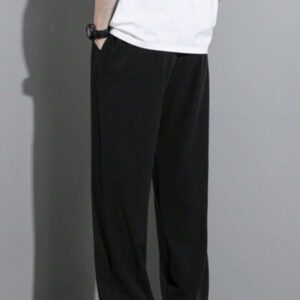 Pantalon pour hommes à taille avec cordon de serrage, poches inclinées, couleur unie, coupe décontractée