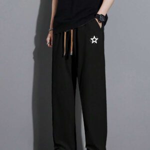 Pantalon pour hommes à taille avec cordon de serrage, poches inclinées, couleur unie, coupe décontractée