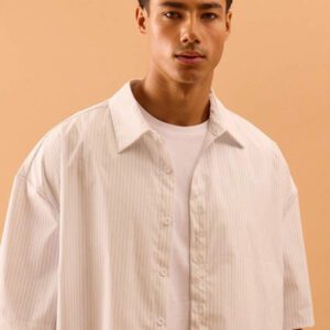 Musero Chemise à manches courtes à rayures verticales avec boutonnage pour hommes, idéale pour l'été, les vacances et la plage