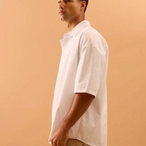 Musero Chemise à manches courtes à rayures verticales avec boutonnage pour hommes, idéale pour l'été, les vacances et la plage