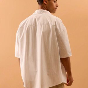 Musero Chemise à manches courtes à rayures verticales avec boutonnage pour hommes, idéale pour l'été, les vacances et la plage
