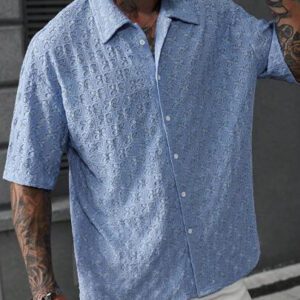 Manfinity RSRT Chemise décontractée à manches courtes, boutonnage devant, couleur unie, pour l'été