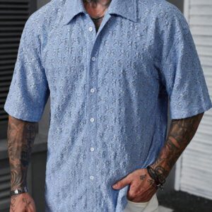 Manfinity RSRT Chemise décontractée à manches courtes, boutonnage devant, couleur unie, pour l'été