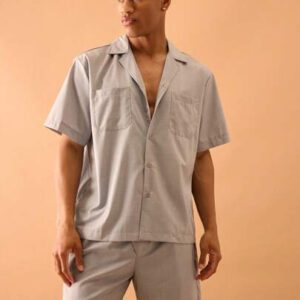 Musero Chemise à manches courtes en lin avec col châle et boutons d'été, style de rue intelligent pour les vacances