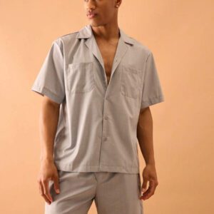 Musero Chemise à manches courtes en lin avec col châle et boutons d'été, style de rue intelligent pour les vacances