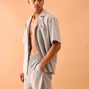 Musero Chemise à manches courtes en lin avec col châle et boutons d'été, style de rue intelligent pour les vacances