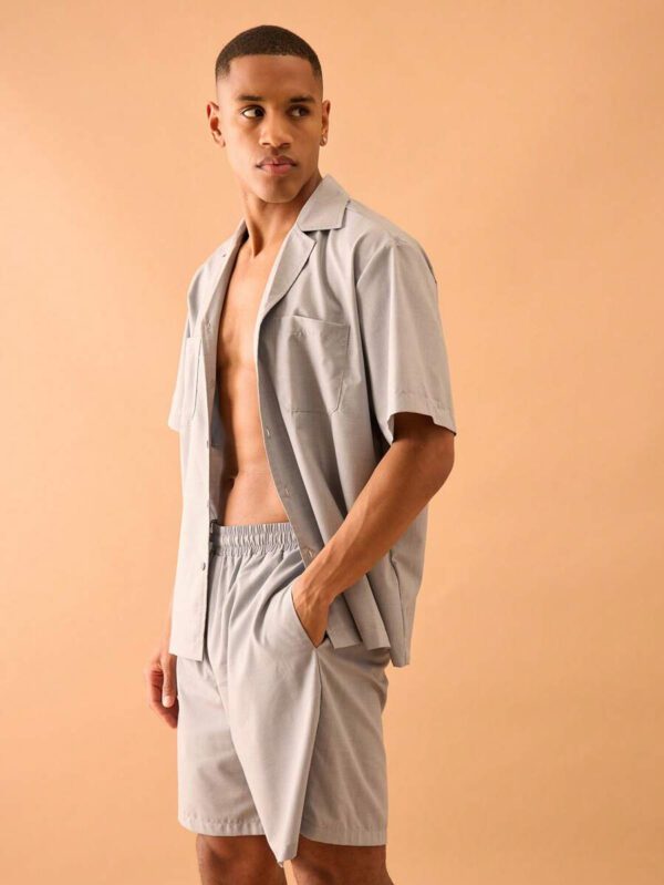 Musero Chemise à manches courtes en lin avec col châle et boutons d'été, style de rue intelligent pour les vacances – Image 3