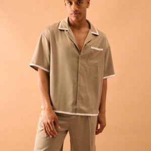Musero Chemise à manches courtes à boutons avec bordure contrastée en satin, style de rue estival uniquement, vacances, chic