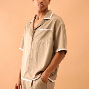 Musero Chemise à manches courtes à boutons avec bordure contrastée en satin, style de rue estival uniquement, vacances, chic
