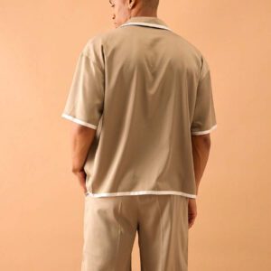 Musero Chemise à manches courtes à boutons avec bordure contrastée en satin, style de rue estival uniquement, vacances, chic