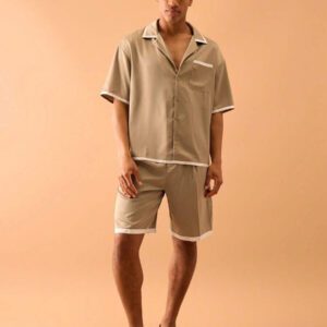 Musero Chemise à manches courtes à boutons avec bordure contrastée en satin, style de rue estival uniquement, vacances, chic