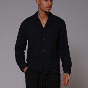 Musero Chemise à col texturé, manches longues, encolure en V, printemps-été