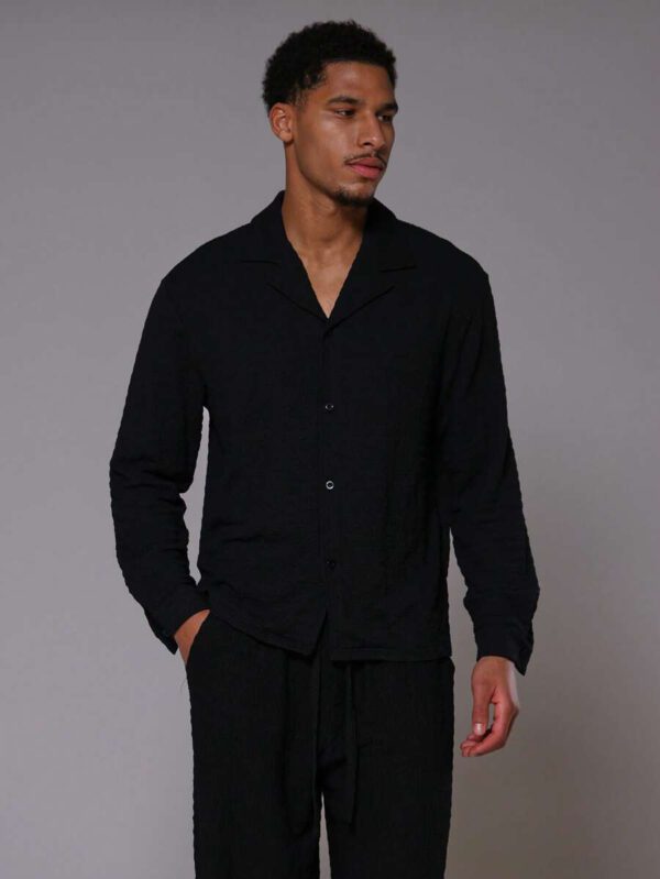 Musero Chemise à col texturé, manches longues, encolure en V, printemps-été – Image 2