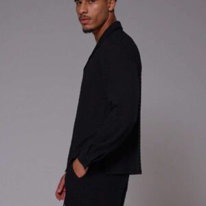 Musero Chemise à col texturé, manches longues, encolure en V, printemps-été