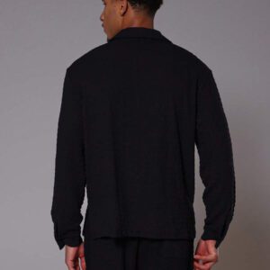 Musero Chemise à col texturé, manches longues, encolure en V, printemps-été