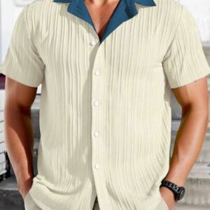 Manfinity RSRT Chemise courte à manches courtes pour hommes, col à patchwork, avec boutons devant, pour l'été