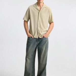 Ontre Chemise décontractée à manches courtes, col châle, à bouton simple, de couleur unie pour hommes, style casual chic, adaptée pour les festivals de musique, les vacances et le port quotidien