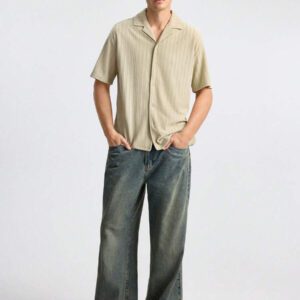 Ontre Chemise décontractée à manches courtes, col châle, à bouton simple, de couleur unie pour hommes, style casual chic, adaptée pour les festivals de musique, les vacances et le port quotidien