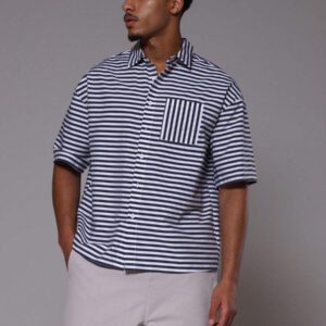 Musero Chemise tressée boutonnée surdimensionnée à rayures pour le printemps et l'été
