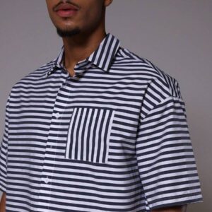 Musero Chemise tressée boutonnée surdimensionnée à rayures pour le printemps et l'été