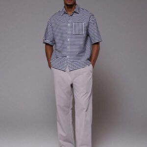 Musero Chemise tressée boutonnée surdimensionnée à rayures pour le printemps et l'été