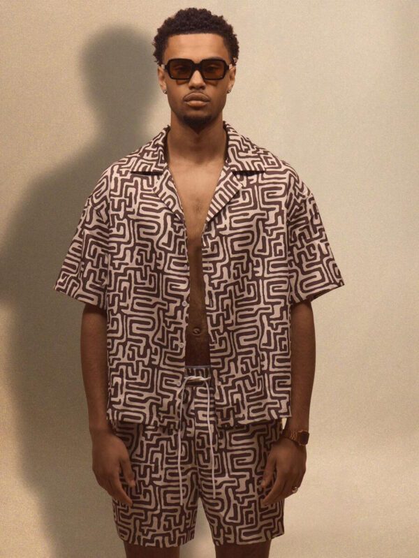 Musero Chemise à manches courtes à boutons avec imprimé abstrait, style de rue d'été, vacances, décontracté – Image 3