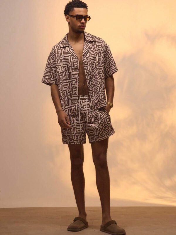 Musero Chemise à manches courtes à boutons avec imprimé abstrait, style de rue d'été, vacances, décontracté – Image 6
