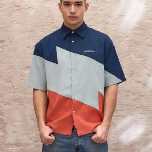 SWAVVY Chemise à manches courtes décontractée pour homme, coupe ample, patchwork tissé