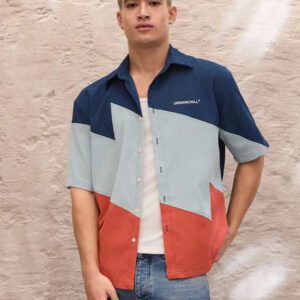 SWAVVY Chemise à manches courtes décontractée pour homme, coupe ample, patchwork tissé