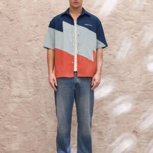 SWAVVY Chemise à manches courtes décontractée pour homme, coupe ample, patchwork tissé
